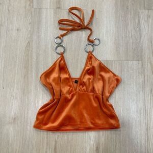 Vintage Y2K  Tone by One Orange Velour Halter Tank Top size Large